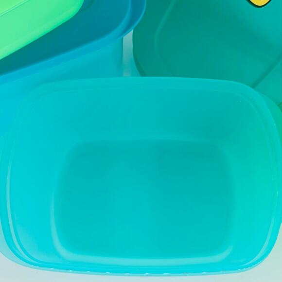 Tupperware Crystalwave Plus 12 Piece 6 Bowls Lids Green Blue Plastic Rectangle - Picture 8 of 9